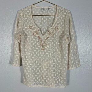 PRANA Embroidered Pull Over Sheer Top Women's S